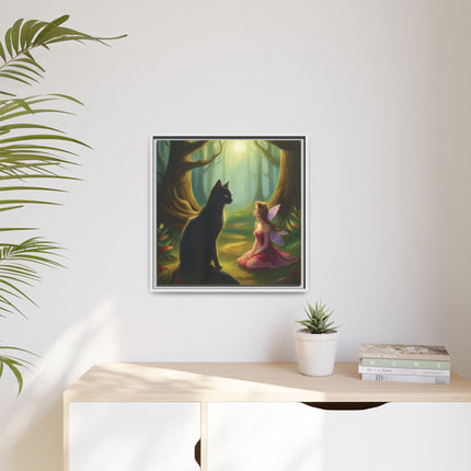 Fairy and Black Cat Forest Canvas – Framed Matte Wall Art