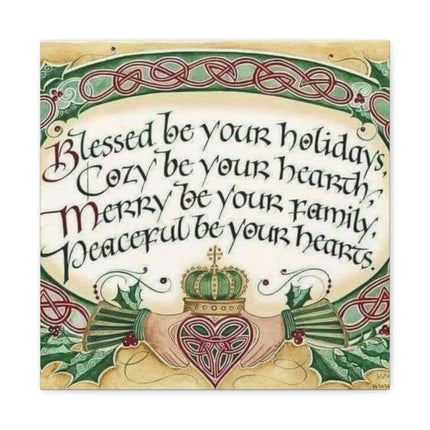 Christmas Blessing Canvas Wall Art – "Blessed be your holidays" Stretched Matte Print