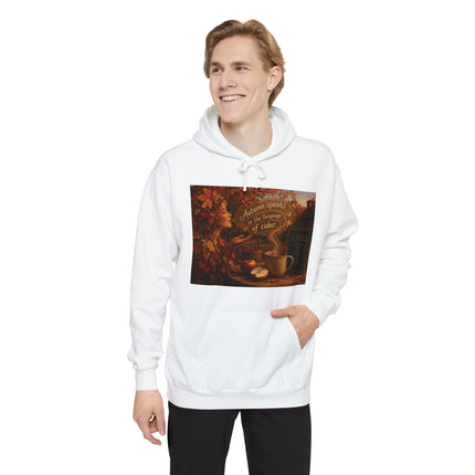 Autumn Leaves & Cider Hoodie — Cozy Fall Sweatshirt with 'Autumn Speaks' Still Life Design