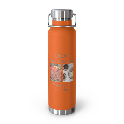 Cacao Copper Vacuum Bottle 22oz – Insulated Travel Bottle with ‘Cacao: The Food of the Gods’ Design