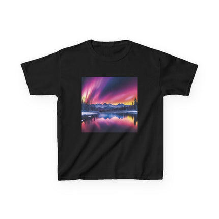 Kids Tee — Colorful Northern Lights Mountain Print