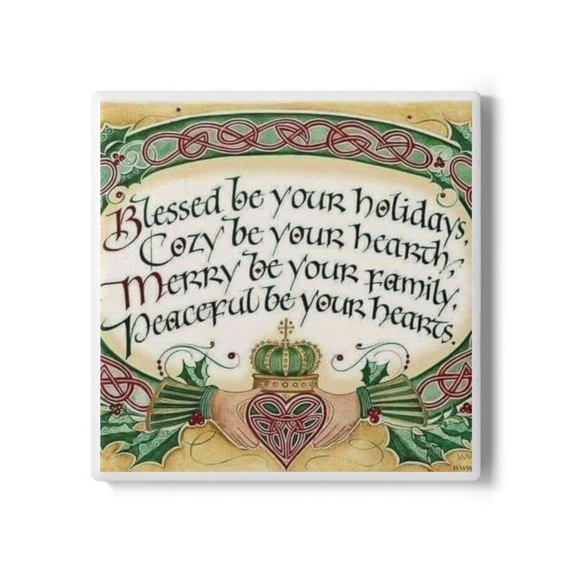 Blessed Holidays Ceramic Coaster - Cozy Family Home Decor