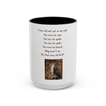 Owl Poem Accent Coffee Mug – Rustic Wildlife Quote Mug (11/15oz)
