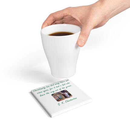 Inspirational Ceramic Coaster with G.K. Chesterton Quote
