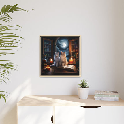 Mystic Moonlit Cats Framed Canvas — Witchy Home Décor Art