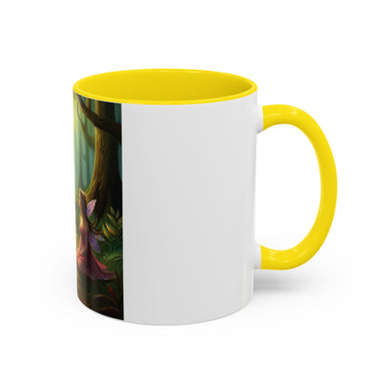 Enchanting Fairy & Cat Accent Mug – Fantasy Nature Design, 11oz
