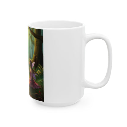 Enchanted Forest Fairy Cat Mug – 15oz Ceramic for Nature Lovers