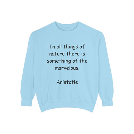 Aristotle Quote Sweatshirt – Unisex Garment-Dyed on Nature & Wonder