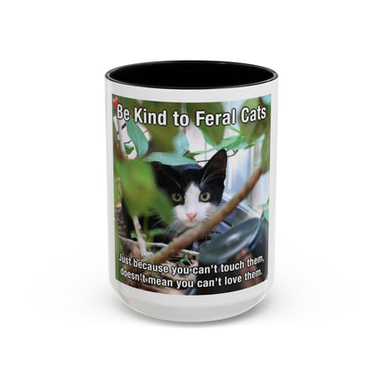 Be Kind to Feral Cats Accent Coffee Mug — Animal Rescue Cat Lover Gift (11/15oz)