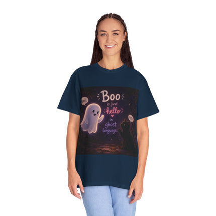 Halloween Ghost T-Shirt — “Boo is just hello in ghost language” Cute Spooky Tee