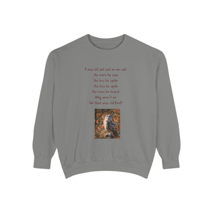 Poetic Owl Sweatshirt — Illustrated Owl Art with Poem Crewneck