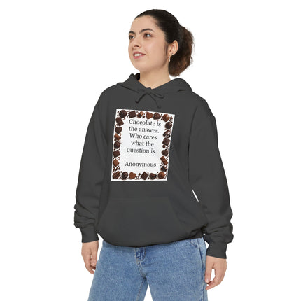 Chocolate Quote Hoodie — "Chocolate is the answer" Cozy Graphic Sweatshirt