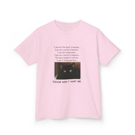 Kids Cotton Tee – “Please Don’t Hurt Me” Black Cat Design