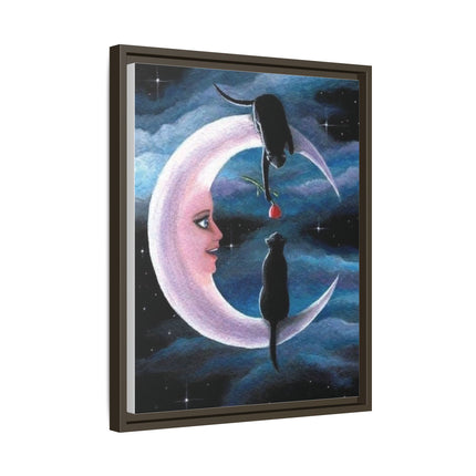 Framed Matte Canvas Moon Cats Wall Art — Whimsical Night Sky Print