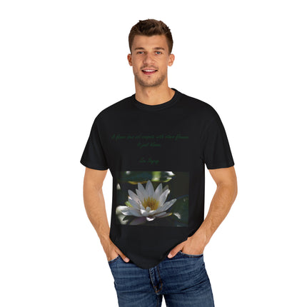 Zen Floral T-Shirt – “A Flower Just Blooms” Floral Quote Tee
