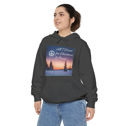 Peaceful Christmas Hoodie – "All I Want for Christmas is Peace" Winter Tree Graphic
