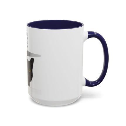 Black Cat Coffee Mug — “In the Here In the Now No Worries Only Meow” Accent Mug