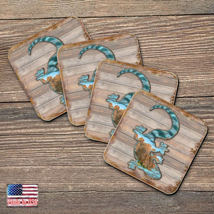 Gecko Wooden Cork Coasters Gift Set of 4 by Nature Wonders - Nature Wildlife Decor  - 8199434C-S4-0