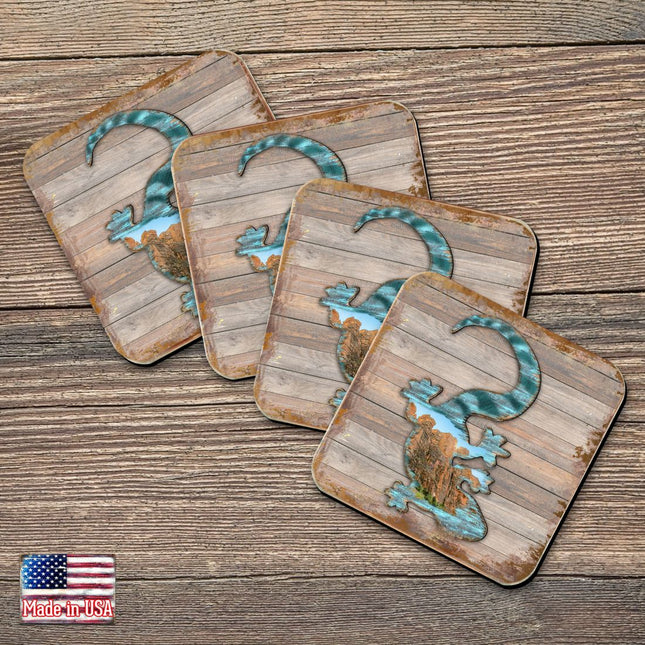 Gecko Wooden Cork Coasters Gift Set of 4 by Nature Wonders - Nature Wildlife Decor  - 8199434C-S4-0