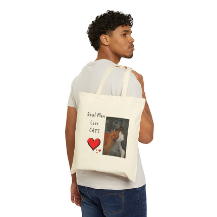 Tote Bag — "Real Men Love Cats" Canvas Cat Lover Tote