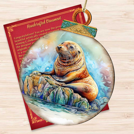 Sea Lion Wooden Ornaments by G.Debrekht - Wildlife Holiday Decor - 8710127-1