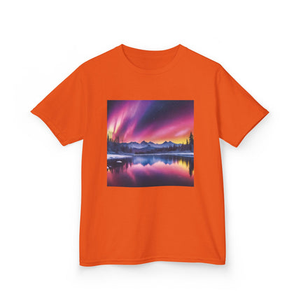 Kids Tee — Colorful Northern Lights Mountain Print