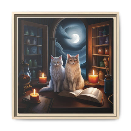 Mystic Moonlit Cats Framed Canvas — Witchy Home Décor Art