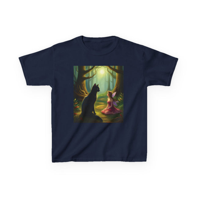 Enchanted Forest Kids Tee – Magical Fairy & Black Cat Design