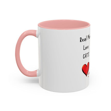 Coffee Mug — "Real Men Love Cats" Accent Ceramic Mug with Cat Photo (11/15 oz)
