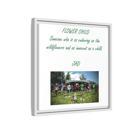 Flower Child Matte Canvas Print — "Flower Child" Quote with Festival Photo (Framed)