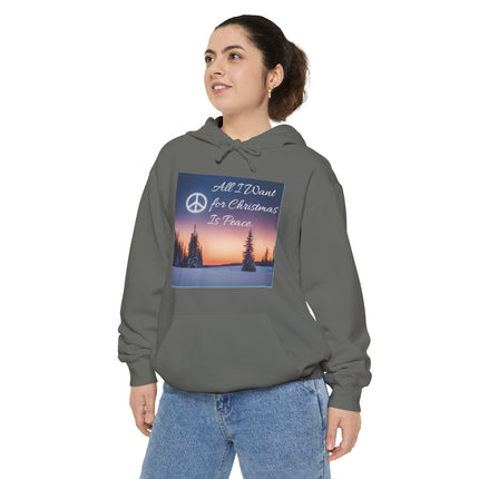 Peaceful Christmas Hoodie – "All I Want for Christmas is Peace" Winter Tree Graphic
