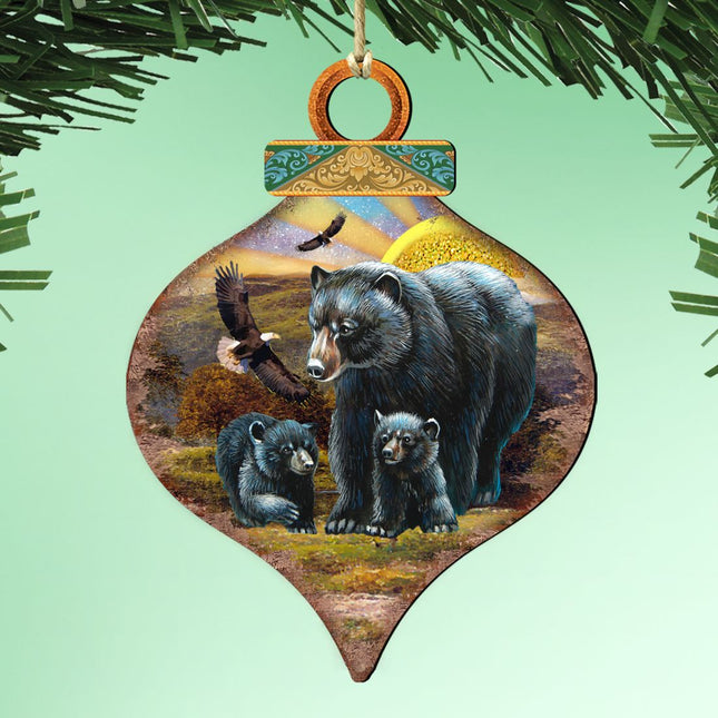 Rising Sun Bears Wooden Ornaments - Tree Ornament by G. DeBrekht - Wildlife Holiday Decor - 8015214-0