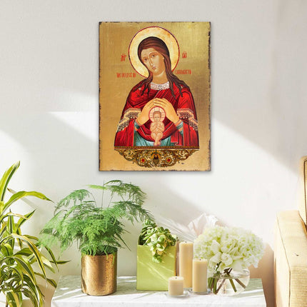 Blessed Virgin Mary Lifegiving Wooden Gold Plated Religious Christian Sacred Icon - Inspirational Icon Decor - 85017-2