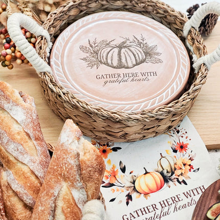 Bread Warmer & Basket Gift Set with Tea Towel - Pumpkin Round-4
