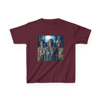 Triple Goddess Kids Tee – Mystical Sisters Graphic Cotton Shirt