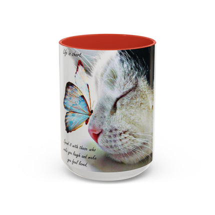 Life Is Short Cat & Butterfly 15oz Accent Mug