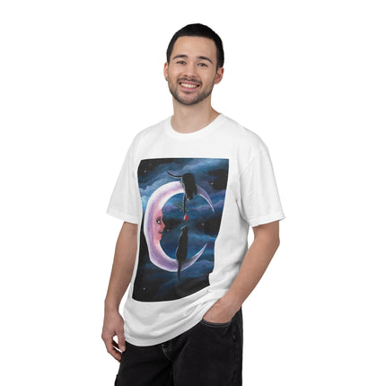 Moonlight Cats Graphic T‑Shirt — Romantic Crescent Moon Art Tee