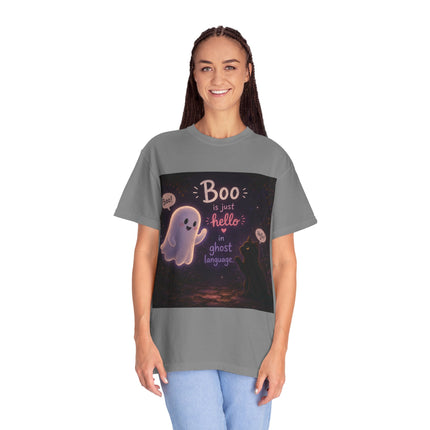 Halloween Ghost T-Shirt — “Boo is just hello in ghost language” Cute Spooky Tee