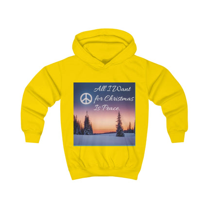 Kids Hoodie — "All I Want for Christmas Is Peace" Holiday Peace Sign Winter Scene