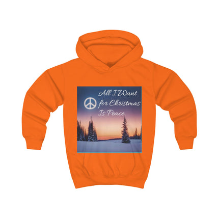 Kids Hoodie — "All I Want for Christmas Is Peace" Holiday Peace Sign Winter Scene