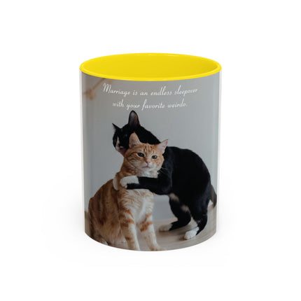 Cat Lovers Accent Mug – 11oz Ceramic Cup with Sleepover Quote