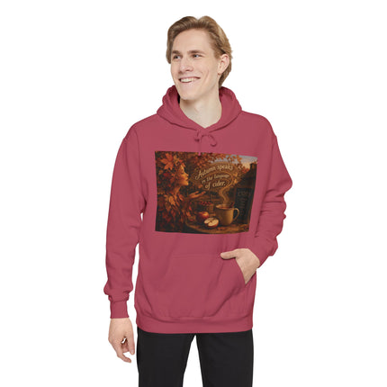 Autumn Leaves & Cider Hoodie — Cozy Fall Sweatshirt with 'Autumn Speaks' Still Life Design