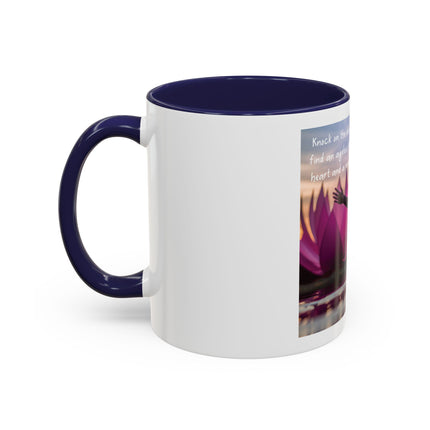 Inspirational Lotus Sunrise Coffee Mug — "knock on the door to my soul"