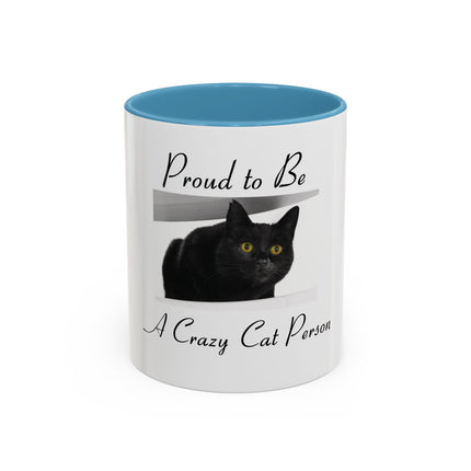 Proud to Be a Crazy Cat Person Accent Coffee Mug – Black Cat Lover Gift (11/15oz)