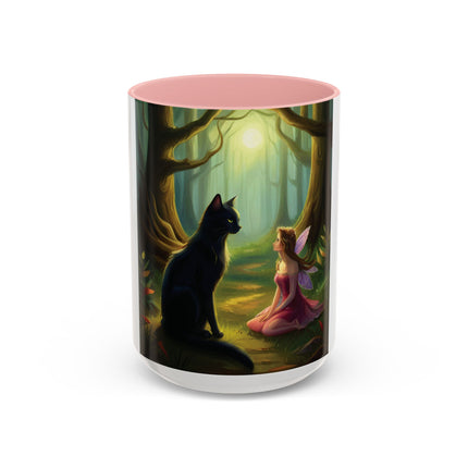 Mystical Fairy & Cat Mug – Enchanted Forest Design, 15oz Accent