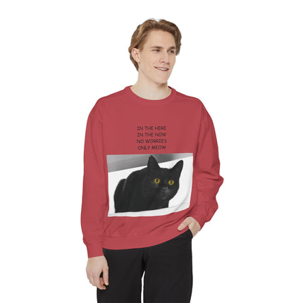 Cozy Cat Lover Sweatshirt - "In the Here, In the Now, No Worries, Only Meow"