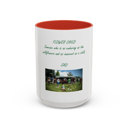 Flower Child Coffee Mug — 'Flower Child' Photo Mug with Green Script (11/15 oz)