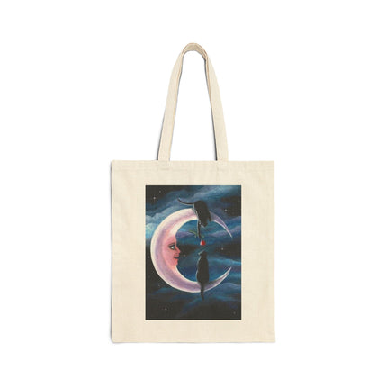 Crescent Moon Black Cats Tote — Rose Offering Cotton Canvas Bag