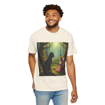Fairy and Black Cat Forest T-Shirt — Enchanted Woodland Magic Tee