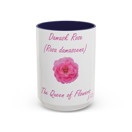 Floral 15oz Accent Mug - Damask Rose Design - The Queen of Flower